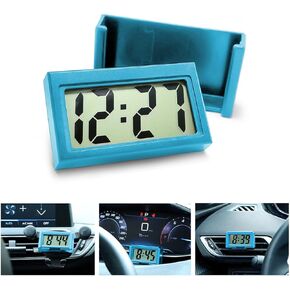 Mini Digital Clock for Car Dashboard, Battery Operated & Clear LCD Screen Time Display, Small Digital Clock with Self-Adhesive Bracket (Black)
