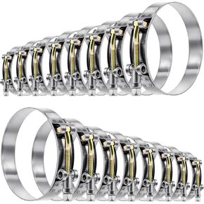 Tnisesm 16Pcs 8 Sizes T-Bolt Hose Clamps, 304 Stainless Steel Heavy Duty Hose Clamp Assortment Set Working Range 28-91mm for 3/4"-3inch Hose ID, Radiator Turbo Intake Soft Hose Intercooler Clamps