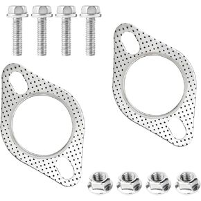 2PCS Car Exhaust Gasket + 4PCS Exhaust Bolts, 2-Bolt 3-Inch Exhaust Flange Gasket Replaces OEM#120-06310-0002, Exhaust Manifold Gasket Kit, Car Accessories for Cars Trucks (3inch)