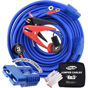 TOPDC Heavy Duty Automotive Booster Jumper Cables,1 Gauge 25 Feet 800A Booster Cables with UL-Listed Clamps, Quick Connect Plug Jumper Cables Kit for Car, SUV and Trucks with Carry Bag(TD-S02P0125)