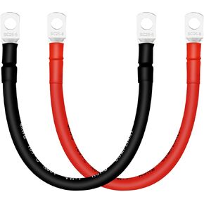 Battery Cable, 4 AWG Battery Cables with Terminals, 2PCS Copper Battery Cables with 5/16 ring terminals(1FT).