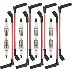 BDFHYK 41-962 Spark Plugs & 9748RR 48322 Spark Plug Wires, High Performance Spark Plug Wire Set Compatible with Buick Cadillac Chevy GMC Hummer Pontiac