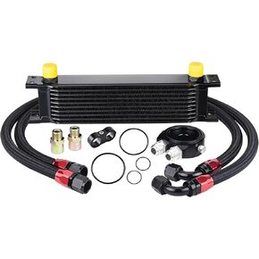 EVIL ENERGY 19 Row Oil Cooler Kit, 10AN Transmission Engine Cooler British Radiator Universal Aluminium Black