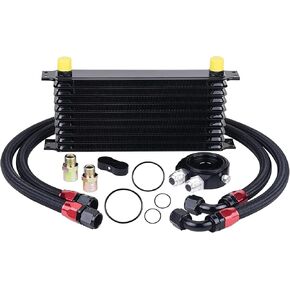 EVIL ENERGY 10 Row Oil Cooler Kit, 10AN Transmission Engine Cooler Japanese Radiator Universal Aluminium Black