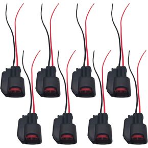 8 PCS Car Fuel Injector Plug, Waterproof EV6 Pigtail Wiring Harness Socket Replacement, Plug and Play Fuel Injector Connector, Compatible with Buick Cadillac Chevrolet Dodge Ford (Black)