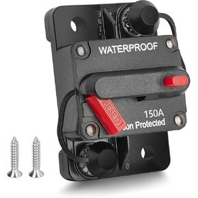 RED WOLF 150A Amp Marine Circuit Breaker Fuse Holder with Manual Reset Waterproof 12V- 48V DC for Boat Trolling Motor Marine ATV Trailer Vehicles Stereo Audio Electronic Battery Solar System 150 AMP
