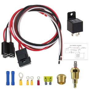 Electric Fan Relay Kit 40 AMP Automotive Relay Thermostat Switch Kit for Radiators Fans Temperature Sensor Switch 185 On 175 Off, Waterproof 12V Electric Cooling Fan Relay Switch Wiring Kit