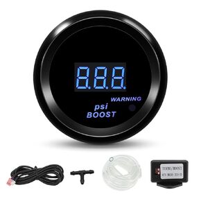 ARTILAURA 2" 52mm Boost Gauge 30 PSI Digital Blue Turbo Boost Sensor Kit with Hose & T-Fitting for 12V Universal Car Auto