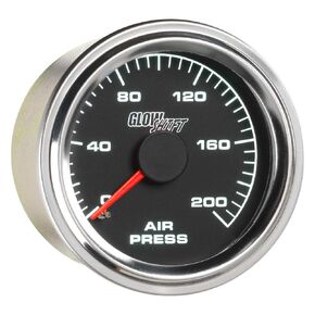 GlowShift 200 PSI Mechanical Air Pressure Gauge - Black Dial - White LED Backlit - Clear Lens - for Air Ride Suspension Systems - 2-1/16" 52mm