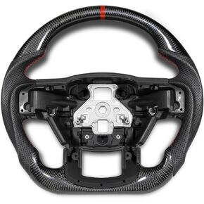 Heated Steering Wheel for Raptor 2015-2020 Carbon Fiber Steering Wheel with Heated D-shaped Flat-bottom Preforated Leather Grip Hand-Stitched Compatible with Raptor with Paddle Shifters