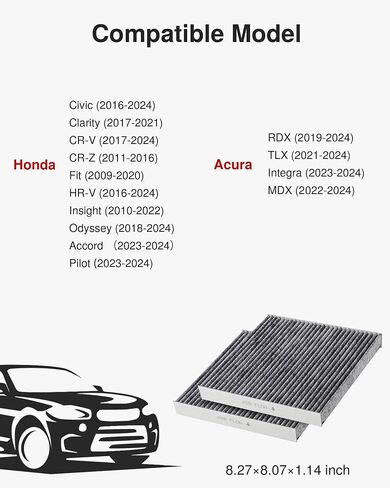Puroma 2 Pack Cabin Air Filter with Activated Charcoal Layer Replacement for CP182, CF11182, Honda Civic, Clarity, CR-V, CR-Z, HR-V, Fit, Insight, Odyssey, Acura MDX, RDX, TLX, INTEGRA in Kuwait