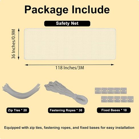 Balcony Safety Net for Kid Banister Guard-10ft X 2.6ft Thick Pet Balcony Guard Balcony Netting for Pet Rail Net for Balcony Apartment Cat Netting Safety Netting for Railings Stair Guards (White) in Saudi Arabia