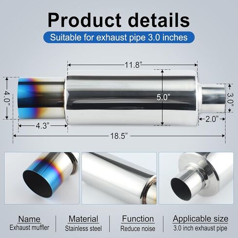 SINGARO Exhaust Muffler, Exhaust Tip, Stainless Steel Exhaust System Kit, 15" Length 2" Inlet 3" Outlet, Universal Car Accessories(Burnt) in Saudi Arabia