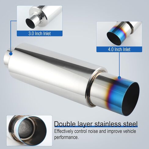 SINGARO Exhaust Muffler, Exhaust Tip, Stainless Steel Exhaust System Kit, 15" Length 2" Inlet 3" Outlet, Universal Car Accessories(Burnt) in Saudi Arabia