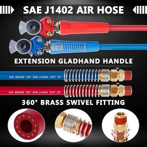 Semi Truck Air Lines Kit 12 FT 3 in 1 ABS Power Air Line Air Hoses with Gladhands and Tender Spring Kit for Semi Truck Tractor Trailer in Kuwait
