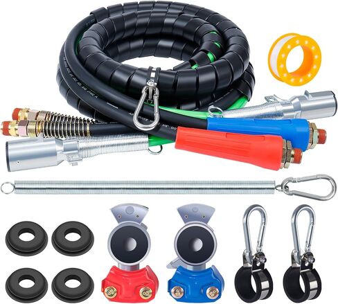 Semi Truck Air Lines Kit 12 FT 3 in 1 ABS Power Air Line Air Hoses with Gladhands and Tender Spring Kit for Semi Truck Tractor Trailer in Kuwait