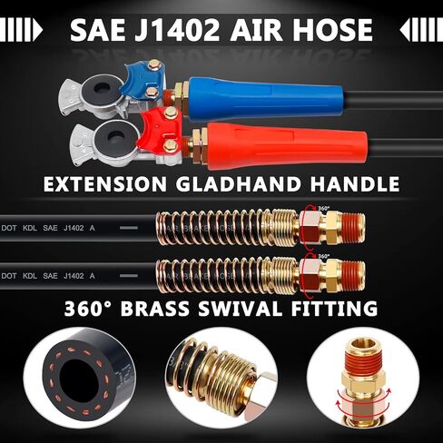 Semi Truck Air Lines Kit 12 FT 3 in 1 ABS Power Air Line Air Hoses with Gladhands and Tender Spring Kit for Semi Truck Tractor Trailer in Kuwait