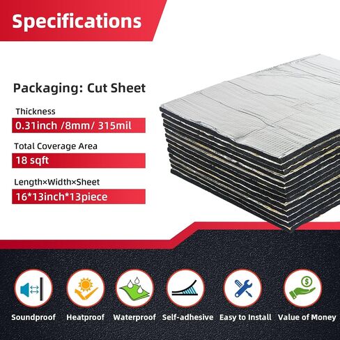 394mil Thickened Sound Deadener for Cars -Aluminum Foil Foam Noise Deadening Material-Heat Shield Insulation Dampening Mat 18sqft in Saudi Arabia
