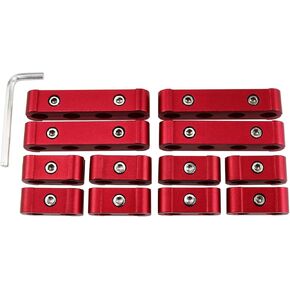 Ucreative Red 12PCS Aluminium Alloy Engine Spark Plug Wire Divider Separator Kit for 8mm 9mm 10mm Wire