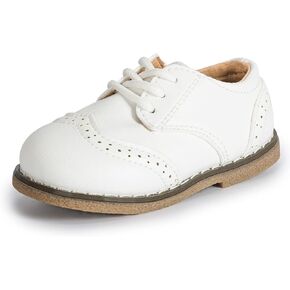 Casazoe Boys Girls Oxford PU Leather Shoes Little Kid Wedding Dress Shoes Toddler Lace Up Non-Slip Texture Sole Loafer Flats Classic School Uniform Walking Shoes
