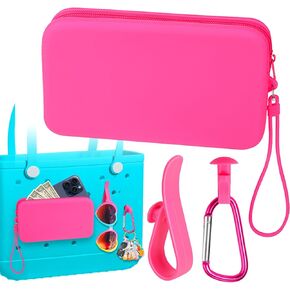 Mity rain Silicone Wallet for Bogg Bag Phone Holder, Accessories Set for Bogg Bag Contain 2PCS Key Holder and a Large Capacity Silicone Zipper Bag for Beach Bags Tote Bag