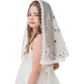 D Shaped Veil for Girl Baptism First Communion Veils for Girls Lace Chapel Veil Rose Embroidered Veil K2