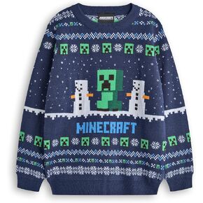 Minecraft Boys Christmas Jumper Style Options للأطفال الزاحف وشخصيات رجال الثلج سترة محبوكة | نمط البلوز احتفالي