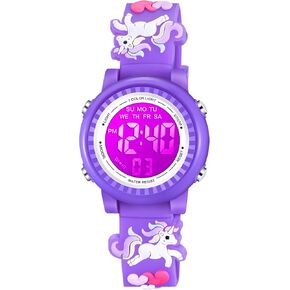 Venhoo Kids Watches 3D Cartoon Waterproof 7 Color Lights Toddler Wrist Digital Watch with Alarm Stopwatch for 3-10 Year Girls Little Child