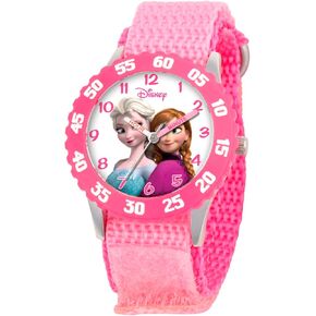 Disney Frozen Analog Watch, Time Teacher for Kids and Toddlers, Pink Bezel & Nylon Strap Watch