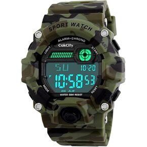 Boys Camouflage LED Sport Watch,Waterproof Digital Electronic Casual Military Wrist Kids Sports Watch with Silicone Band Luminous Alarm Stopwatch Watches