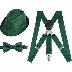 Alizeal 1 inch Suspender and Bow Tie Set with Hat for Kids