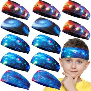 Jeffbaubl 12 Pieces Kids Athletic Sweatbands, 6 Colors Boys Headbands, Boys Sports Headbands, Soft Athletic Headband, Kids Sweatbands, Wicking Elastic Hairband for Girls Boys Toddler Children