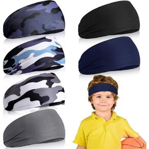 Deekin 6 Pcs Kids Boys Headbands for Boys Athletic Sweatbands Boys Headbands for Kids Football Headband Youth Kids Sweat Bands Sweat Absorbing Elastic Hairband