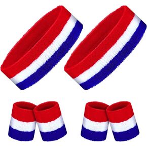 6 Pieces Sweatband Set Sports Headband Wristband Set Headband Wristbands Sweat Bands for Basketball Football Running 2 Headbands and 4 Wristbands