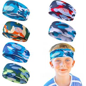 6Pcs Boys Sports Headbands, Breathable Kids Soccer Sweatbands Non-Slip Elastic Headband for Basketball Baseball