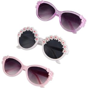 3-Pairs Gift Kids Sunglasses Girls, Cute Flower Frame Cartoon UV400 Glasses, Kids Sunglasses for Ages 3-10