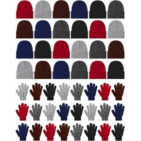 48 Pcs Kids Winter Beanie and Gloves Set Bulk Pack Knit Hat Unisex Magic Gloves Pack Winter Gift for Boy Girl Donation Favor