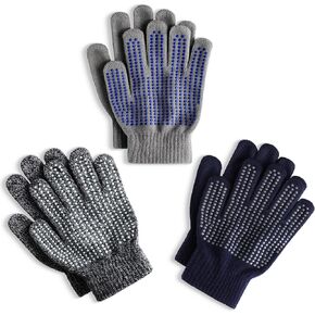 Glooarm 3 Pairs Kids Gloves Winter Gripper Knit Magic Gloves Stretch Warm Cold Weather Gloves for Boys Girls 4-12 Years