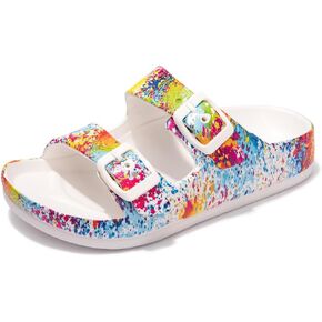 FUNKYMONKEY Unisex-Child Slides Double Buckle Adjustable EVA Flat Sandals for Boys Girls