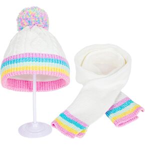 PinkSheep Toddler Winter Hat and Toddler Scarf: Rainbow Beanie Kids with Kids Scarf Soft and Warm, Girls Winter Hats for Kids Ages 3-8, Fashion Girls Accessories