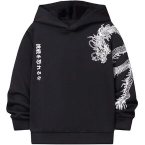 GORGLITTER Boy's Graphic Hoodies Dragon Print Long Sleeve Hooded Pullover Sweatshirts