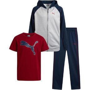 PUMA Boys' Fleece Jogger Set - 3 Piece Hoodie, T-Shirt, and Jogger Sweatpants - Athleisure Outfit Set for Boys (Sizes: 8-16)