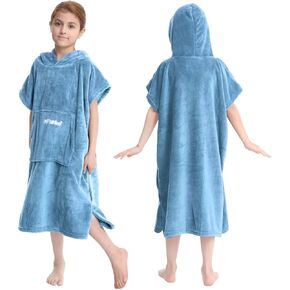 Hiturbo Kids Towel Changing Robe: Soft Plush Bath Towels - Warm Coral Fleece Hoodie - Swim Surf Poncho for 5-12 Years (Navy)