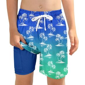 Boys Swim Trunks with Compression Liner for 6-20 Years Kids Quick Dry Bathing Suit