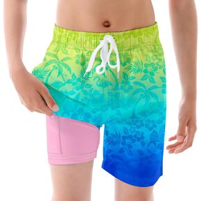 Boys Swim Trunks with Compression Liner Kids Boxer Briefs Bathing Suit 7-20 Years Old Swimming Shorts Quick Dry