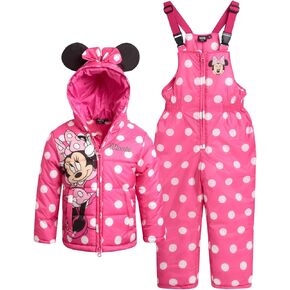 Disney Girls Snowsuit Set - Minnie Mouse, Lilo & Stich 2 Piece Ski Jacket and Snow Bib Pants for Toddlers/Little Girls (2T-7)