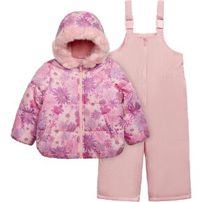 Carter's Girls 2-piece Snowsuit Faux Fur Trimmed Hooded Puffer Jacket and Ski Bib Set