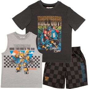 Transformers Boys 3 Piece Short Set Short Sleeve Shirt Tank Top Shirt and Shorts 3 Pack Bundle Set for Kids in Kuwait