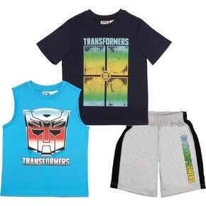 Transformers Boys 3 Piece Short Set Short Sleeve Shirt Tank Top Shirt and Shorts 3 Pack Bundle Set for Kids