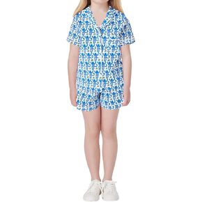 Amiblvowa Kids Toddler Baby Girl Monkey Pajamas Pajama Set Girls Roller Dupes Rabbit Preppy Button Down Shorts Summer Pjs